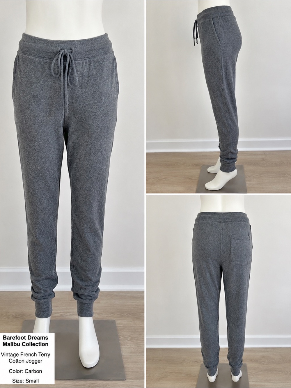 Barefoot Dreams Women’s Malibu Carbon Gray Cozy Terry Joggers
